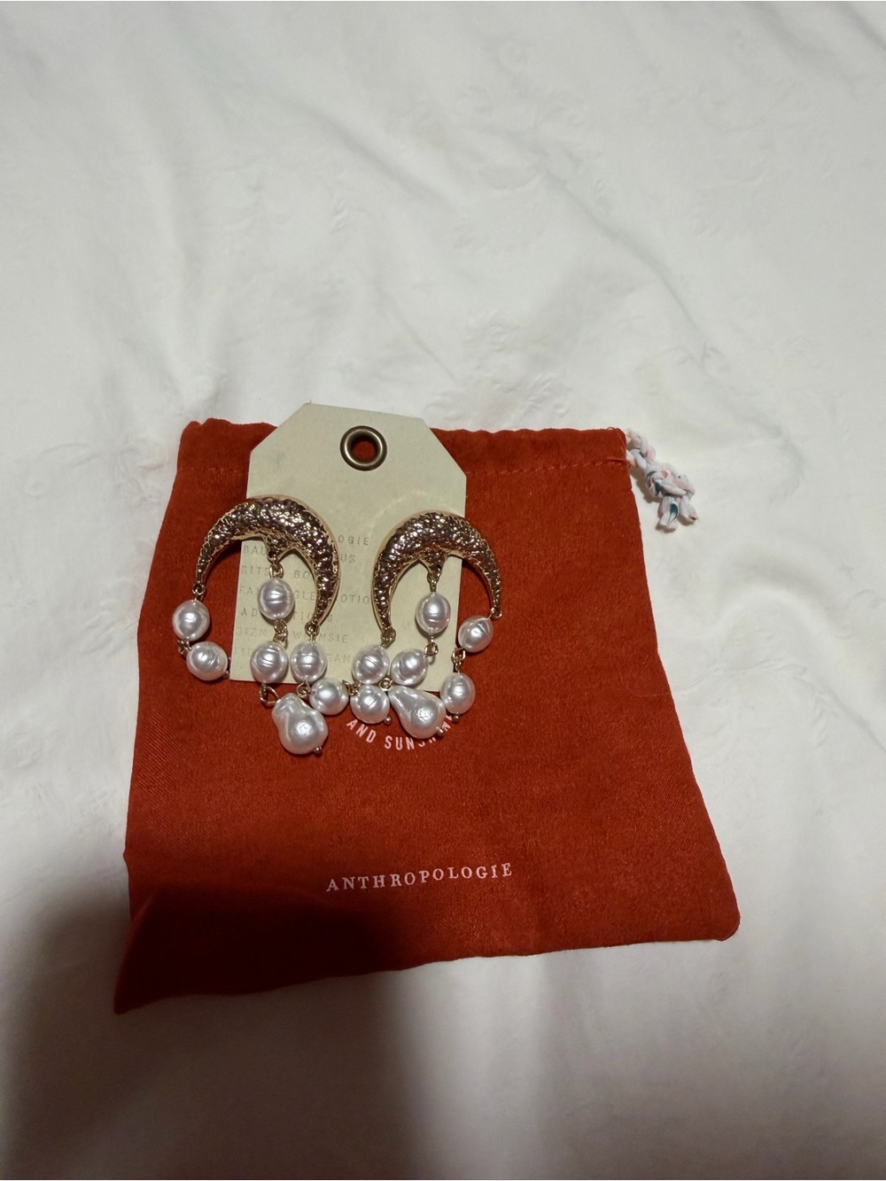 Anthropologie Gold Crescent Pearl Cluster Earrings - Gold and White